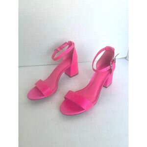 NWT GB Hot Pink Rhinestone Accent Ankle Strap Block Low Heel Sandals Sz 8.5